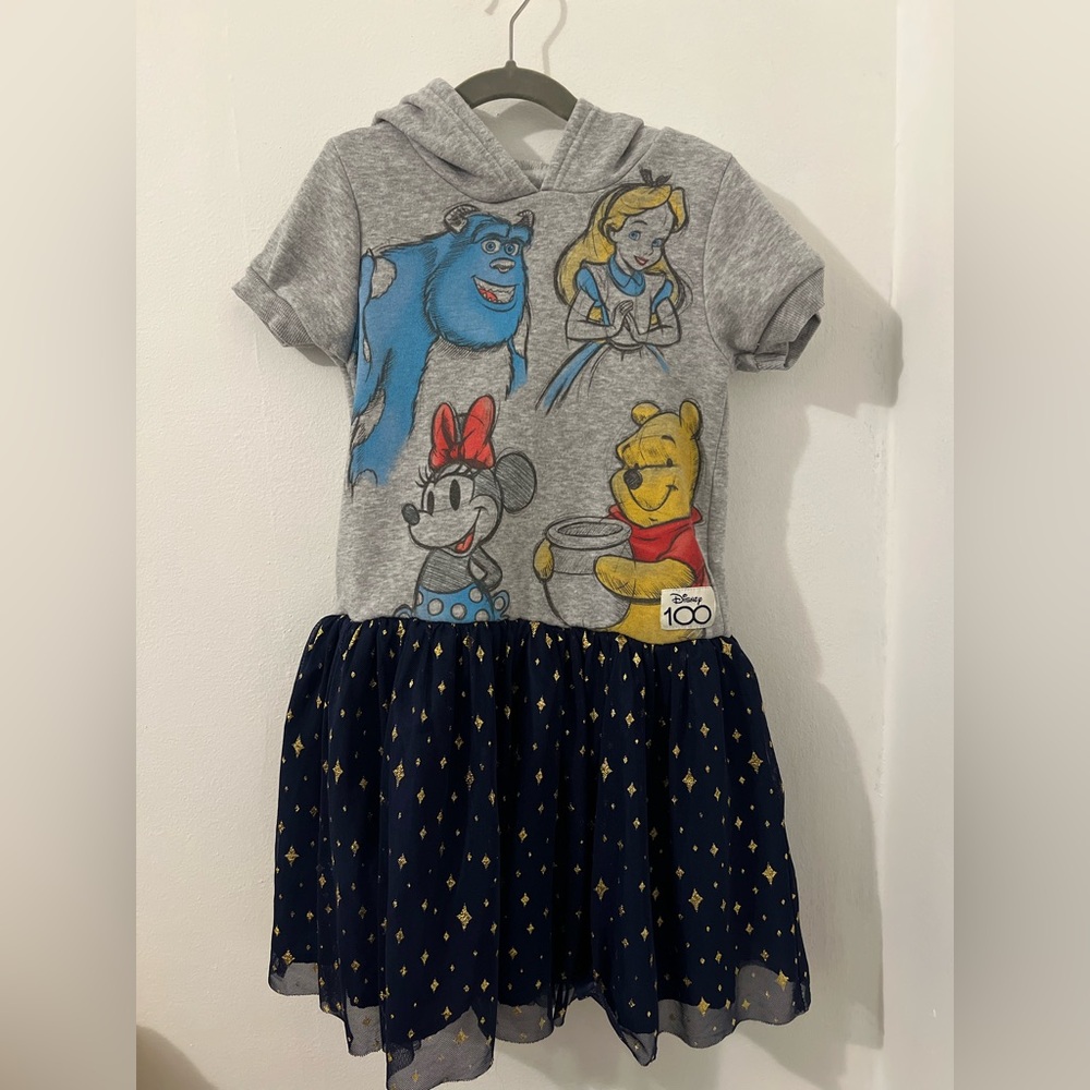 Disney 100 Gray Casual Dress with Hood and Short Sleeves